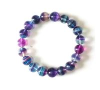 DFJMASFKOL Pulsera de fluorita arcoíris de 10 mm para mujeres y hombres, se adapta a muñecas de aproximadamente 7.5 pulgadas, cristal natural de chakra del tercer ojo, cristal de paz y protección