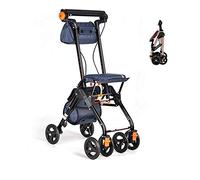 DFJU Andador con Ruedas de 4 Ruedas, Ligero, Plegable con Asiento Acolchado, Frenos bloqueables, Asas ergonómicas y Bolsa de Transporte, Ayuda a la Movilidad para Adultos Mayores, Azul