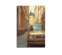 DFMY Lienzo decorativo para pared, diseño de coche dorado en la calle, póster de música vintage y películas, pintura decorativa para sala de estar, dormitorio, 50 x 75 cm, estilo sin marco