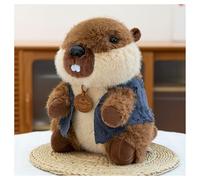 DFrywdgSEY Peluche, Juguete de Peluche Castor Suave con Chaleco Vaquero, Lindo marrón for niños, Regalo Esponjoso for y niñas(28CM)