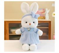 DFrywdgSEY Peluche, Lindo Juguete de Peluche Conejito Blanco con Vestido y Lazo Cuadros Rosados, Conejo Suave(Blue,50cm)