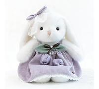 DFrywdgSEY Peluche, Lindo Juguete de Peluche Conejito Blanco Orejas caídas con Vestido Floral y Lazo Encaje, Conejo Suave(Purple,35cm)