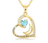 DFUNH Collar de piedra natal para mujeres y niñas, collar de corazón para mujeres, esposa, novia, mamá, hija, I Love You to The Moon and Back, joyería regalos para el día de la madre, regalos de