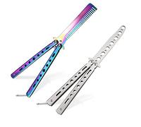 Dfuqanb 2 Piezas Peine de Metal de Entrenamiento, Navaja mariposa, Entrenador de Mariposas, Peine de Mariposa de Acero, Cuchillo de Entrenamiento Balison, practica trucos de volteo para principiantes