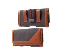DFV mobile - Case Metal Belt Clip Horizontal Textile and Leather for Sharp Sense3 Plus (2019) - Gray/Brown