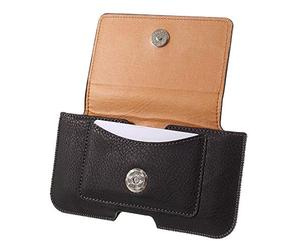 DFV mobile - Leather Horizontal Belt Clip Case with Card Holder for Microsoft Nokia 216 - Black