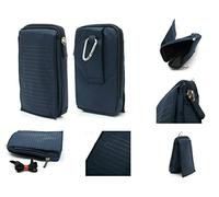 DFV mobile - Multi-Functional Vertical Stripes Nylon Pouch Bag Case Zipper Closing Carabiner for Huawei Ascend g7 - Azul