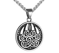 DFWY Collar Colgante de Garra de Oso Celta Vikingo for Hombres,Símbolo Nórdico Triquetra Amuleto de Acero Inoxidable,Gótico Vintage Trinity Knot Berserker Animal Totem Warrior Joyería