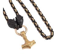 DFWY Collar Colgante de Martillo de Thor con Cabeza de Lobo Vikingo, Collar de Cadena Mjolnir King de Acero Inoxidable para Hombres, Nordic Odin Celtic Knot Vintage Amuleto Joyería Regalo(Gold,70CM)