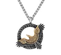 DFWY Collar con Colgante de Águila Celta Vikinga, Collar de Hip Hop de Águila Cuervo de Acero Inoxidable para Hombres, Mitología Nórdica Vintage Águila Celta Nudo Tótem Amuleto Regalo de Joyería
