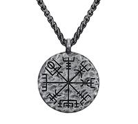 DFWY Collar con Colgante de Timón de Asombro Y Brújula Vikinga para Hombre, Amuleto Nórdico Vegvisir Totem Escandinavo, Metal Moda Vintage Celta Pagano Joyería Vikingo Regalo