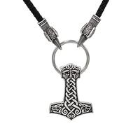 DFWY Collar de Cuero con Colgante de Martillo de Vikingo Odin Thor - Nudo Celta Nórdico Mjolnir Cabeza de Cuervo Amuleto de Cuerda Trenzada - Joyería Pirata Animal Pagana Gótica Hecha A Mano