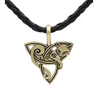 DFWY Collar de Cuero Vikingo con Colgante de Gato Triquetra, Amuleto de Amuleto de Nudo de La Trinidad Celta del Mito Nórdico, Joyería Irlandesa de Moda Animal Vintage