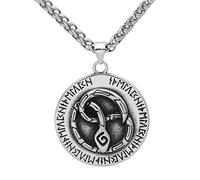 DFWY Collar de Runas Vikingas Ouroboros para Hombre -Colgante Tótem de Runas Futhark de Serpiente de Acero Inoxidable -Mitología Nórdica Moda Vintage Pagano Amuleto Pirata Joyería