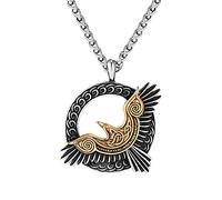 DFWY Collar del Águila Voladora del Mito Nórdico - Collar Colgante Viking Stainless Steel Celtic Raven para Hombre - Hecho A Mano Hip Hop Moda Vintage Pirata Animal Amuleto Joyería