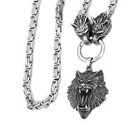 DFWY Cuello de Cabeza de Lobo Vintage de Acero Inoxidable para Hombres - Collar de Cadena del Rey Vikingo con Colgante Amuleto Cabeza Lobo - Nordic Odin Fenrir Joyería Pagana Medieval