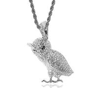 DFWY Hip Hop Iced out Bling Owl Colgante Collar para Hombres Mujeres, Hecho A Mano 18K Oro Chapado Cadena de Acero Inoxidable, Rapper Street Rock Moda Encanto Joyería