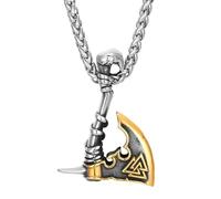 DFWY Hombres Viking Axe Valknut Collares de Acero Inoxidable, Nordic Odin Symbol Totem Axe Colgante Amuleto, Unisex Medieval Vintage Estilo Gótico Joyería con Bolsa de Regalo