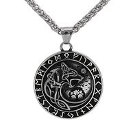 DFWY Mens Viking Wolf Yggdrasil Colgante Collar, Runa Nórdica Acero Inoxidable Cabeza de Lobo Árbol de la Vida Amuleto, Medieval Vintage Religious Protection Jewelry with Valknut Gift Bag