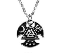 DFWY Nordic Viking Valknut Collar - Hombres Mujeres Acero Inoxidable Estrellas Luna Sol Odin Símbolo Amuleto Colgante - Moda Vintage Odin Triángulo Nudo Totem Pirata Joyería