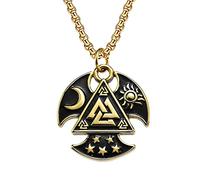 DFWY Nordic Viking Valknut Collar - Hombres Mujeres Acero Inoxidable Estrellas Luna Sol Odin Símbolo Amuleto Colgante - Moda Vintage Odin Triángulo Nudo Totem Pirata Joyería