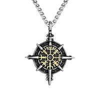 DFWY Viking Compass Collar para Hombres, Nordic Vegvisir Runes Colgante Amuleto de Acero Inoxidable, Norse Fashion Vintage Viking Women Girls Regalo de Joyería