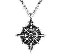 DFWY Viking Compass Collar para Hombres, Nordic Vegvisir Runes Colgante Amuleto de Acero Inoxidable, Norse Fashion Vintage Viking Women Girls Regalo de Joyería