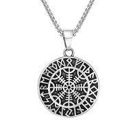 DFWY Viking Helm of Awe Rune Collar con Colgante de Acero Inoxidable, Amuleto de Tótem de Símbolo Nórdico de Aegishjalmur, Joyería Pagana de La Edad Media de Los Guerreros (Size : 60CM)