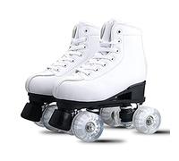 DFWYG Patines Artísticos Blancos Unisex, Patines 4 Ruedas Cuádruples de Doble Hilera Patines de Ruedas de Cuero PU de Caña Alta para Niños Principiantes, Adultos, Hombres y Mujeres,EU39/ UK5.5