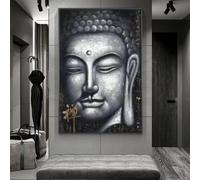 DFZEWKI Cuadros de Buda plateados vintage, lienzos decorativos para sala de estar (50x70cm (20x28in)/Sin marco)