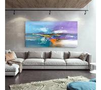 DFZEWKI Gran paisaje marino con olas, pintura moderna sobre lienzo, arte de pared dorado, decoración de pared (75 x 150 cm, sin marco)