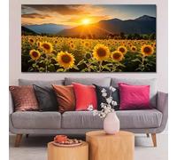 DFZEWKI Lienzo artístico sin marco con diseño de campo de girasoles y amanecer para decoración de pared, sala de estar, dormitorio, hogar y oficina (80 x 160 cm, sin marco)