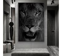 DFZEWKI Pinturas artísticas de gran tamaño con cara de león salvaje africano, pósteres e impresiones de arte mural, lienzo de animales en blanco y negro, 50 x 70 cm (20 x 28 pulgadas), sin marco