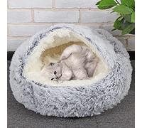 DG Catiee Cama cueva para gatos, cama para perros pequeños, tamaño mediano, calmante para gatos, esponjosa, cálida, iglú, para gatos de interior, cachorros, perros pequeños (felpa, 65 cm, gris)