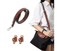 DGAZ Correa de Hombro de Piel para Longchamp Le Pliage - Longitud Ajustable 88-107 cm, para Uso al Hombro o Cruzado, Apta para Bolsos con Asas Dobles, con Caja de Regalo (Cognac, Acabado Dorado)