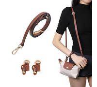 DGAZ Correa de Hombro de Piel para Longchamp Le Pliage - Longitud Ajustable 90-120 cm, para Uso al Hombro o Cruzado, Apta para Bolsos con Asas Dobles, con Caja de Regalo (Cognac, Acabado Dorado)