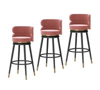 DGDHHSFJDJ Juego de 3 sillas de Bar, taburetes de Terciopelo con Respaldo, Asiento tapizado y reposapiés de Metal, Ideales for mostradores, Bares en casa e Islas de Cocina.(Black-Pink,75cm/29.5in)
