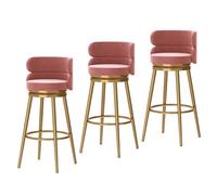 DGDHHSFJDJ Juego de 3 sillas de Bar, taburetes de Terciopelo con Respaldo, Asiento tapizado y reposapiés de Metal, Ideales for mostradores, Bares en casa e Islas de Cocina.(Gold-Pink,65cm/25.6in)
