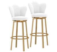 DGDHHSFJDJ Modern 360° Swivel High Bar Stools, Velvet Upholstered Bar Chairs with Back and Metal Legs, for Kitchen Island, Pub & Dining Room(Gold-White,75cm/29.5in)