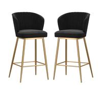 DGDHHSFJDJ Modern Bar Stools Set of 2, Velvet Upholstered Barstools with Back, for Kitchen Counter/Dining Room(Gold-Black,65cm/25.6in)