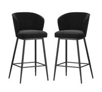 DGDHHSFJDJ Modern Bar Stools Set of 2, Velvet Upholstered Barstools with Back, for Kitchen Counter/Dining Room(Black-Black,75cm/29.5in)