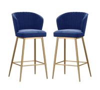 DGDHHSFJDJ Modern Bar Stools Set of 2, Velvet Upholstered Barstools with Back, for Kitchen Counter/Dining Room(Gold-Blue,65cm/25.6in)