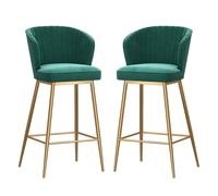 DGDHHSFJDJ Modern Bar Stools Set of 2, Velvet Upholstered Barstools with Back, for Kitchen Counter/Dining Room(Gold-Green,65cm/25.6in)