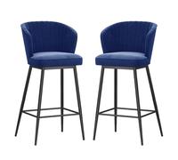 DGDHHSFJDJ Modern Bar Stools Set of 2, Velvet Upholstered Barstools with Back, for Kitchen Counter/Dining Room(Black-Blue,65cm/25.6in)