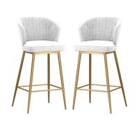 DGDHHSFJDJ Modern Bar Stools Set of 2, Velvet Upholstered Barstools with Back, for Kitchen Counter/Dining Room(Gold-White,65cm/25.6in)