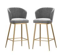 DGDHHSFJDJ Modern Bar Stools Set of 2, Velvet Upholstered Barstools with Back, for Kitchen Counter/Dining Room(Gold-Gray,75cm/29.5in)