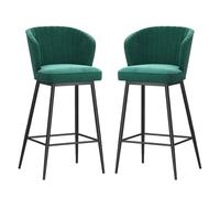 DGDHHSFJDJ Modern Bar Stools Set of 2, Velvet Upholstered Barstools with Back, for Kitchen Counter/Dining Room(Black-Green,65cm/25.6in)