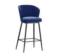 DGDHHSFJDJ Modern Velvet Upholstered Counter Height Stool with Back, Comfortable Island Chairs, for Kitchen Counter/Dining Room 75cm/29.5in(Black-Blue)