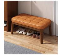 DGDHHSFJDJ Solid Wood Ottoman Shoe Bench, Modern Leather Shoe Bench with 2 Tier Storage, for Entry, Hallway, Living Room, Bedroom, Walk-in Closet(Brown - Orange,52cm/20.47in)