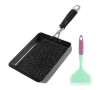 DGERFDJO Sartén for tortilla japonesa/Sartén Tamagoyaki, sartén rectangular antiadherente for huevos con tapa y espátula, aleación de aluminio(2Pcs-A)